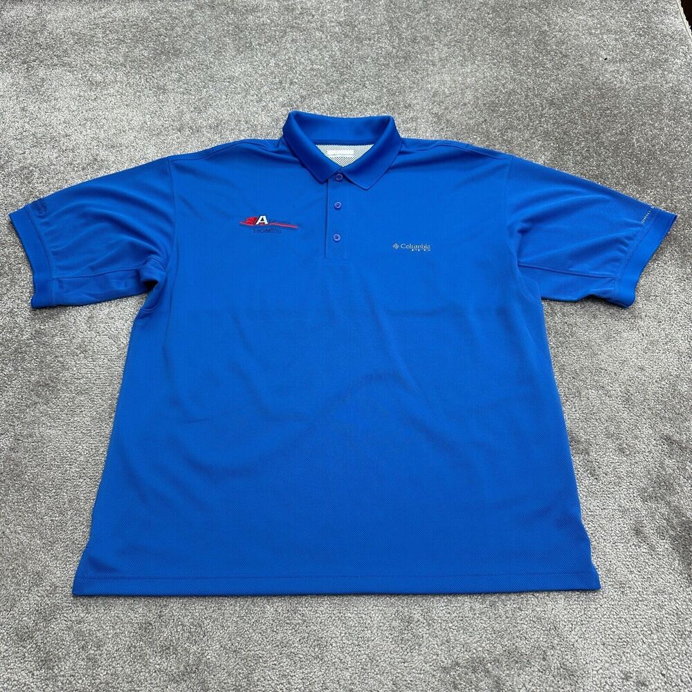 Columbia PFG Omni Shade Perfect Cast Polo Shirt Mens XL Blue Short Sleeve Fish